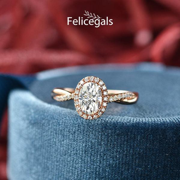 1.33 CT Oval Moissanite Diamond Halo Engagement Ring
