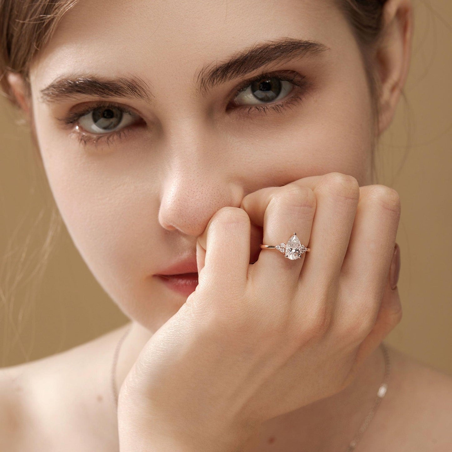1.52 CT Pear Moissanite Diamond Cluster Engagement Ring
