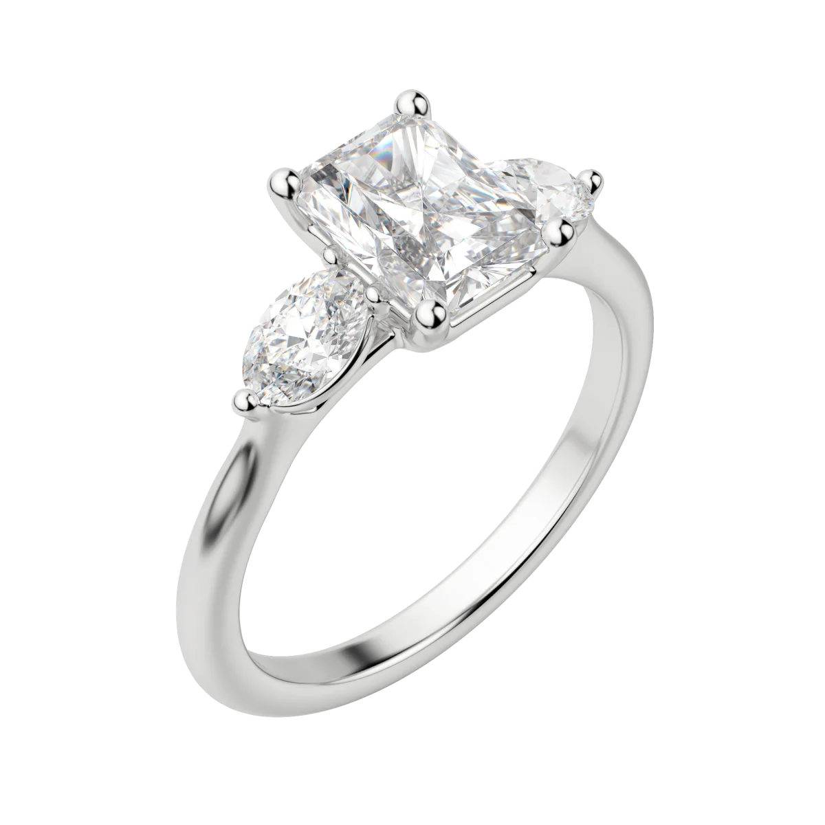 1.67 CT Radiant Moissanite Diamond Three Stones Engagement Ring