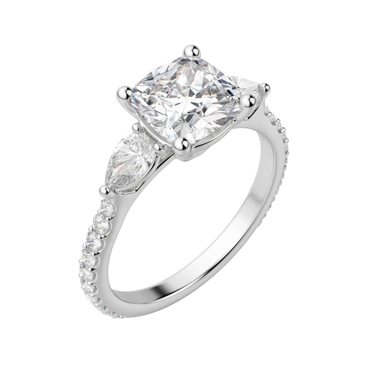 2.54 CT Cushion Moissanite Diamond Three Stones Engagement Ring