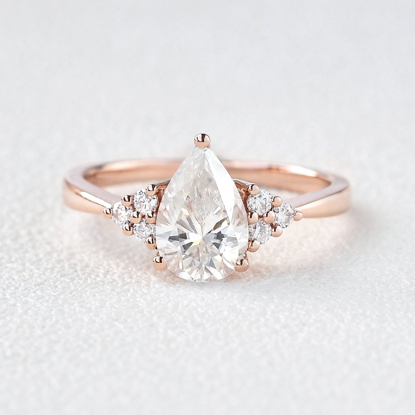 1.52 CT Pear Moissanite Diamond Cluster Engagement Ring