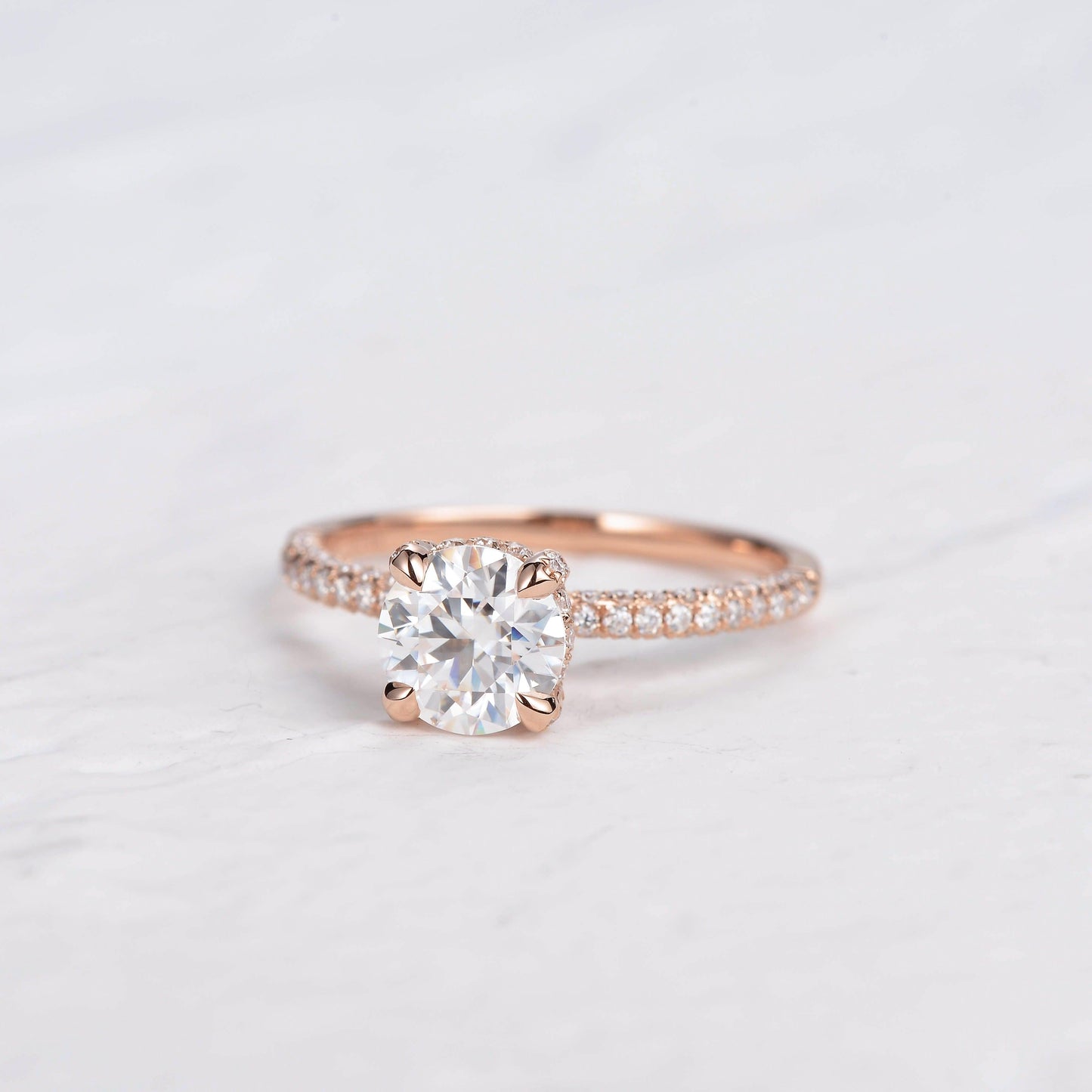 3.2 CT Round Moissanite Diamond Hidden Halo Engagement Ring