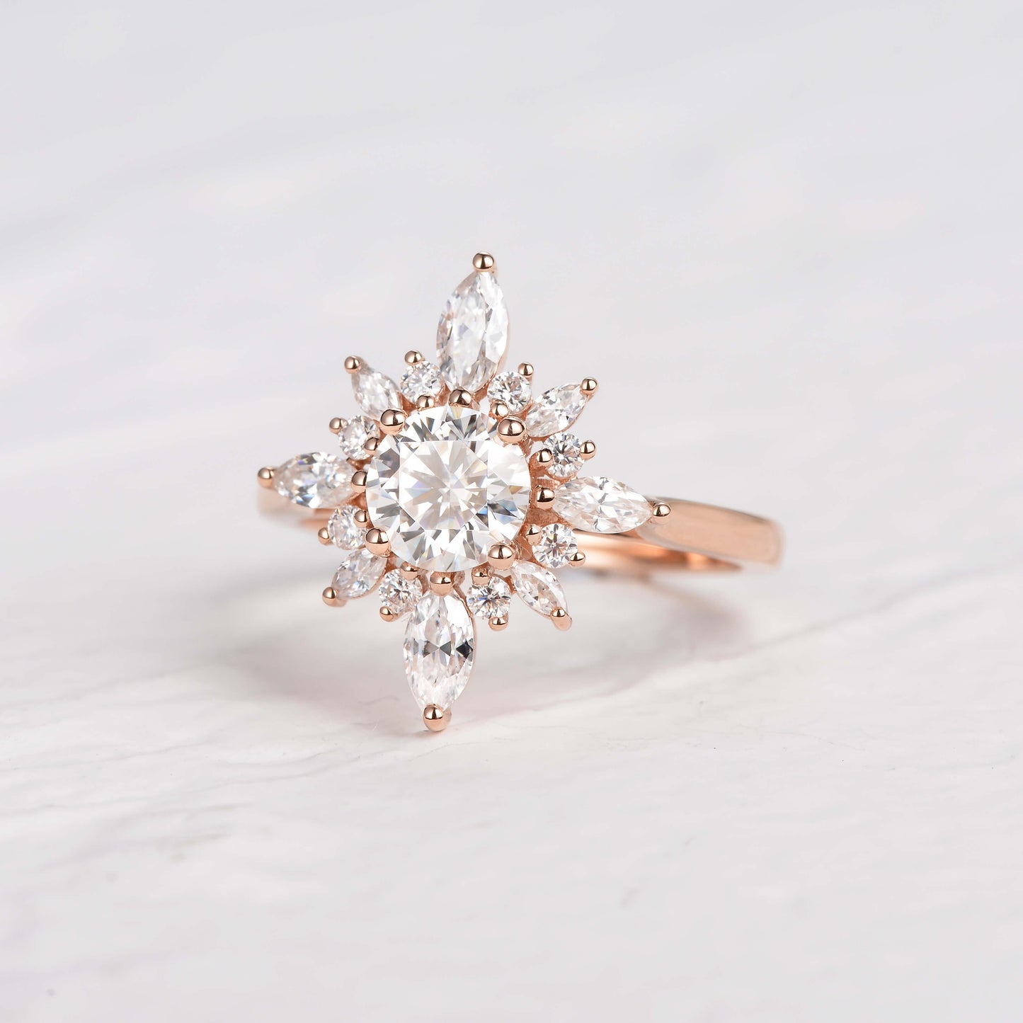 0.7 CT Round Moissanite Diamond Cluster Halo Engagement Ring