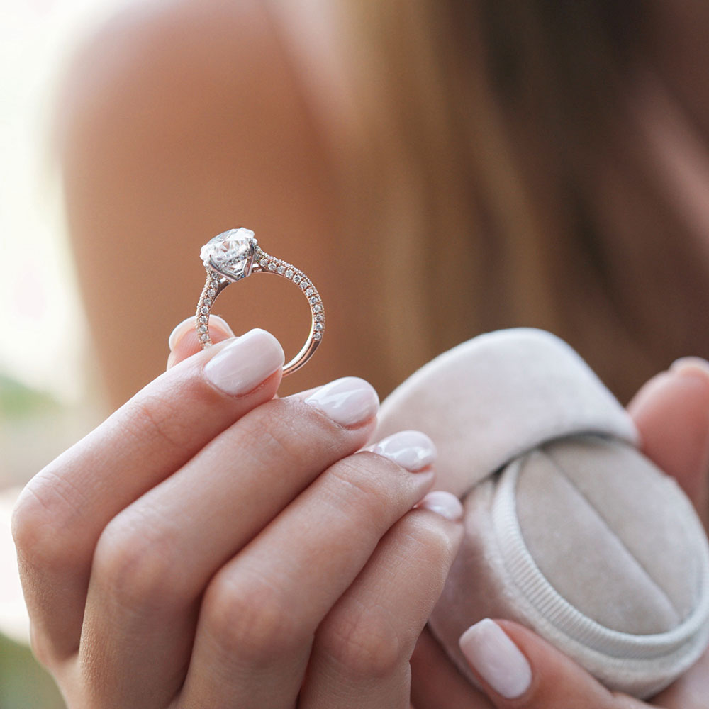3.08 CT Round Moissanite Diamond Hidden Halo Engagement Ring