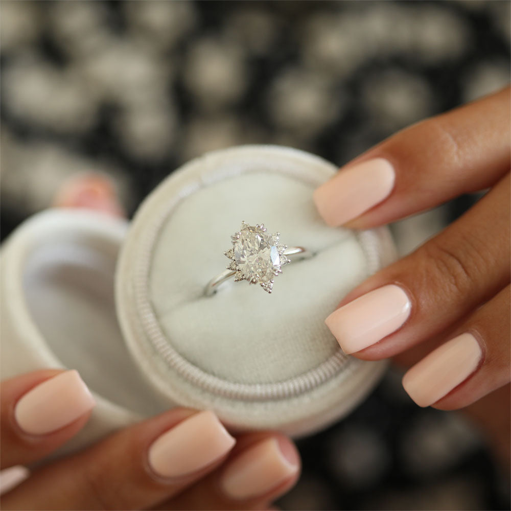 2.1 CT Oval Moissanite Diamond Cluster Engagement Ring