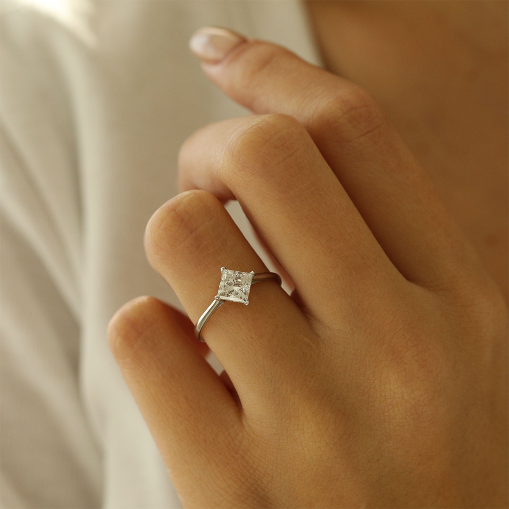 1.18 CT Princess Moissanite Diamond Solitaire Engagement Ring