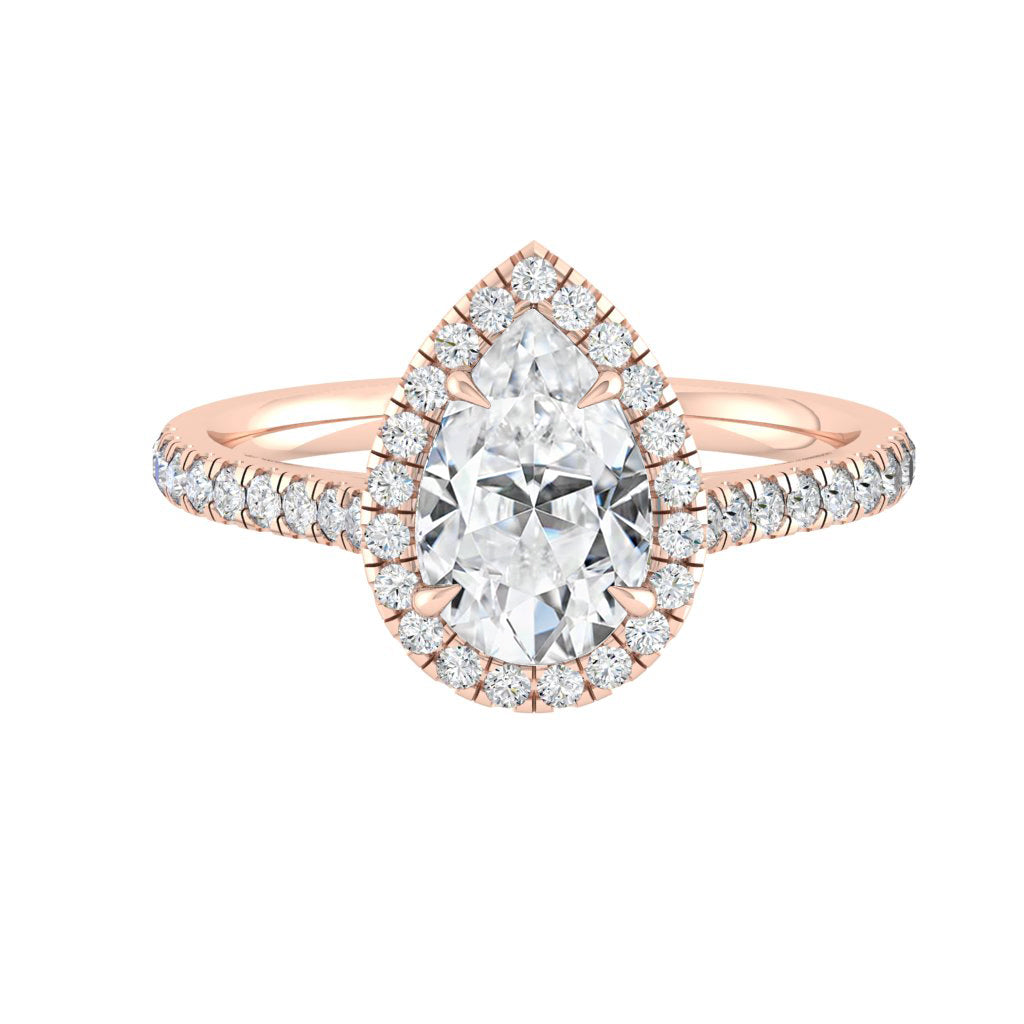 2.1 CT Pear Moissanite Diamond Halo Engagement Ring
