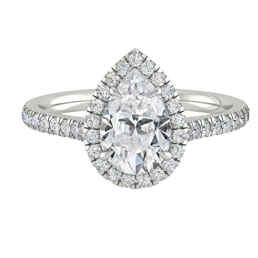 2.1 CT Pear Moissanite Diamond Halo Engagement Ring