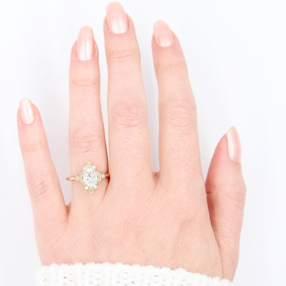 1.33 CT Oval Moissanite Diamond Cluster Engagement Ring