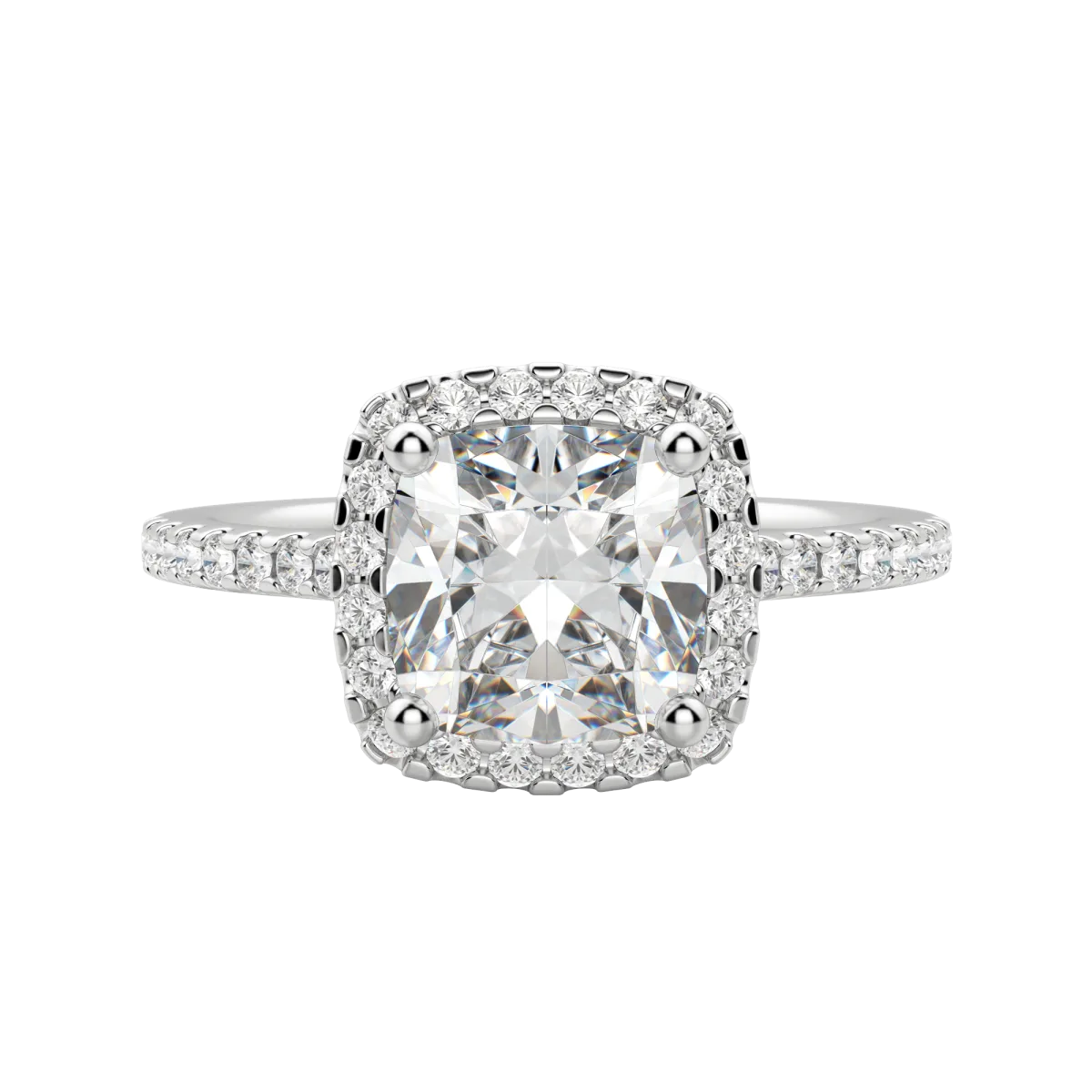 2.15 CT Cushion Moissanite Diamond Halo Engagement Ring