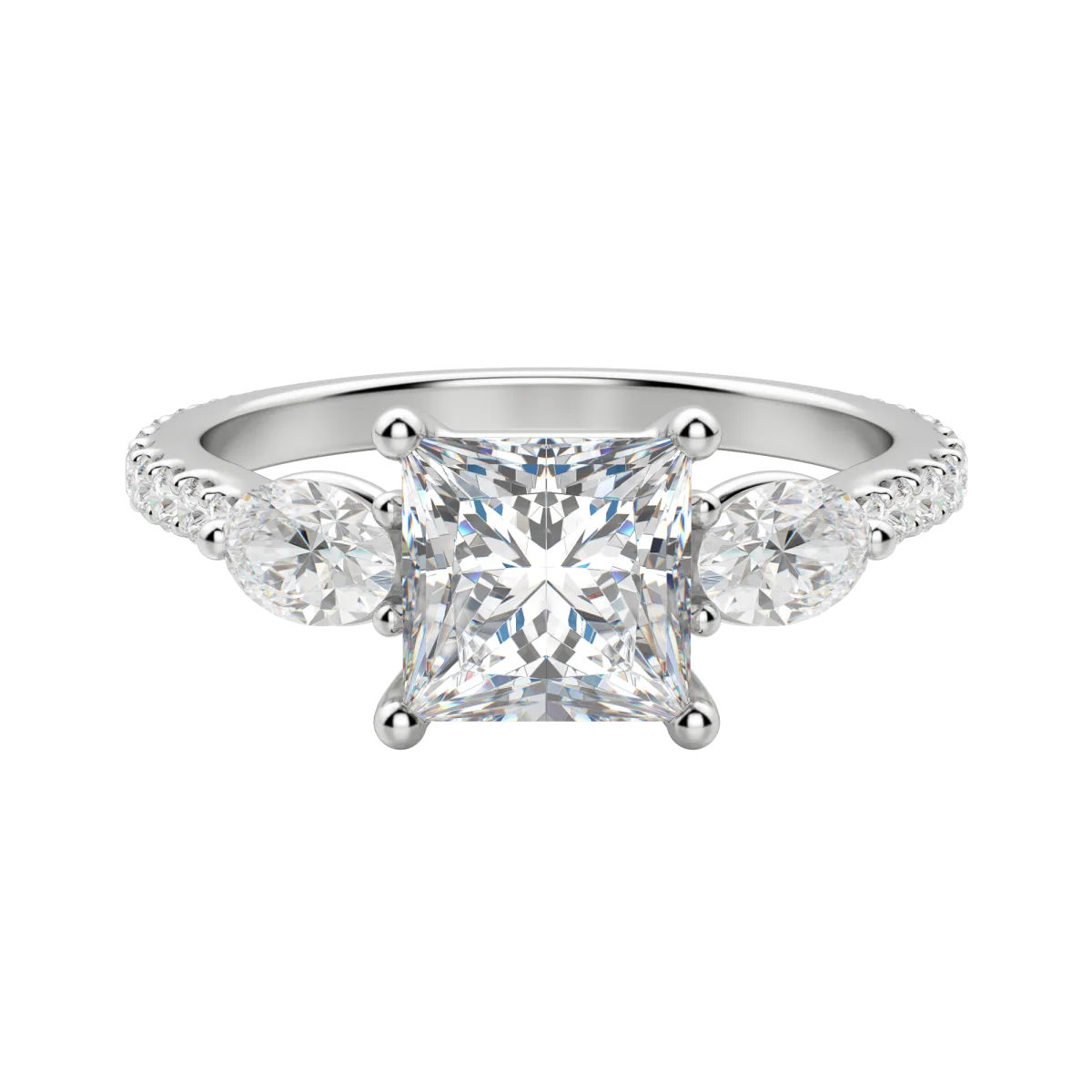 2.78 CT Princess Moissanite Diamond Three Stones Engagement Ring