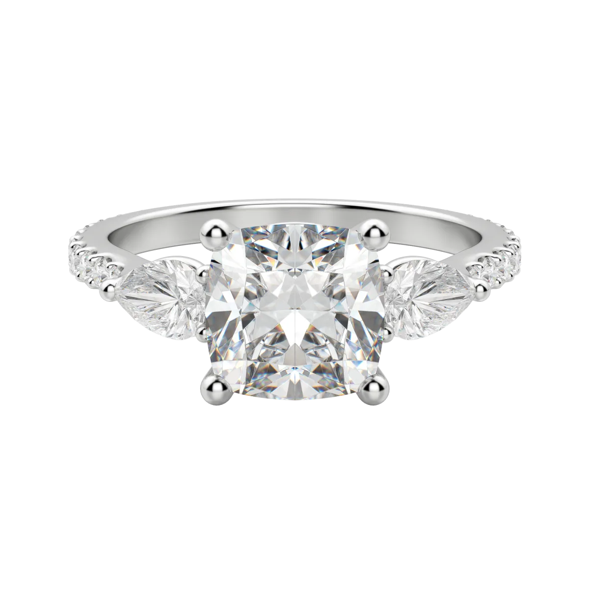 2.54 CT Cushion Moissanite Diamond Three Stones Engagement Ring