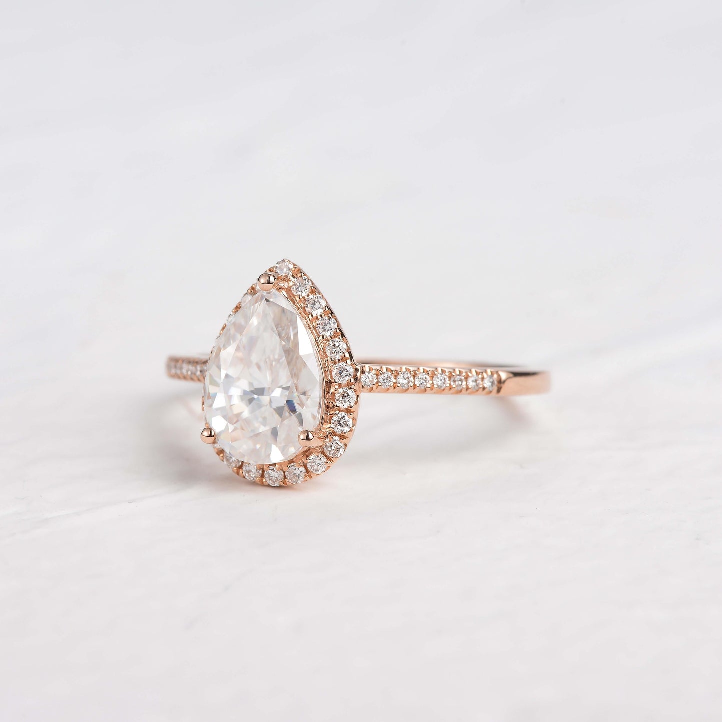 1.25 CT Pear Moissanite Diamond Halo Engagement Ring