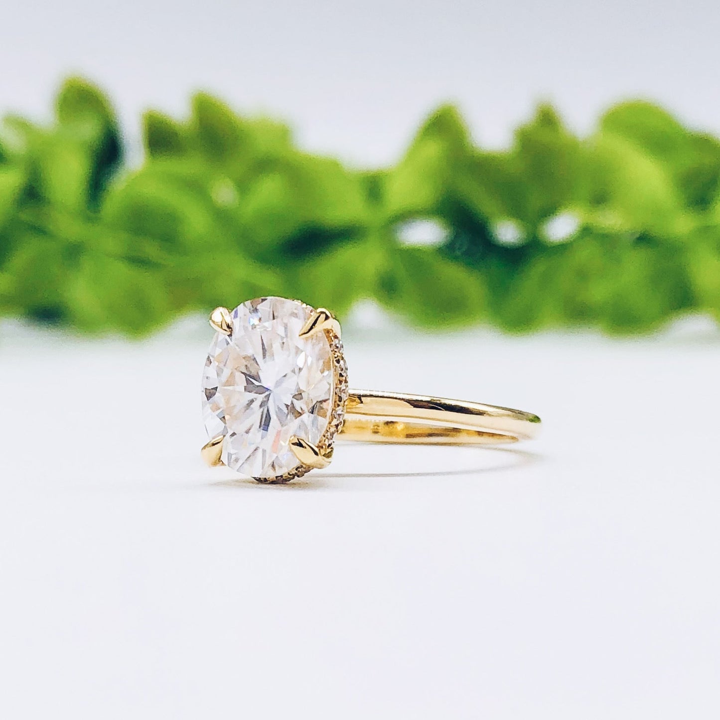 2.72 CT Oval Moissanite Diamond Hidden Halo Engagement Ring