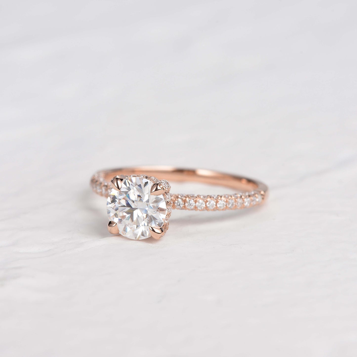 3.2 CT Round Moissanite Diamond Hidden Halo Engagement Ring