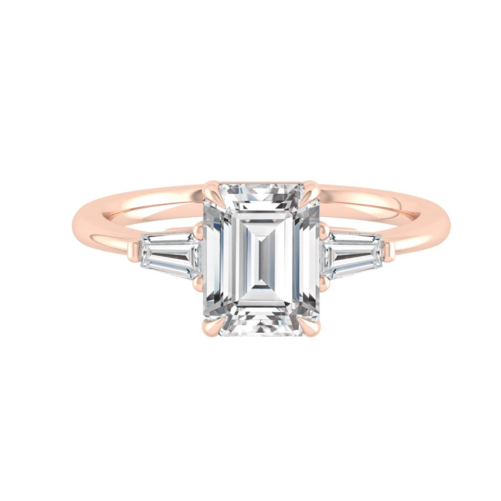 1.9 CT Emerald Moissanite Diamond Three Stones Engagement Ring