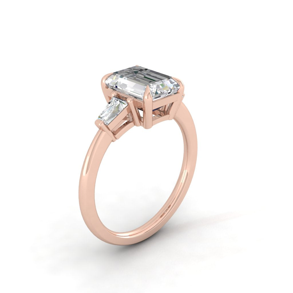 1.9 CT Emerald Moissanite Diamond Three Stones Engagement Ring