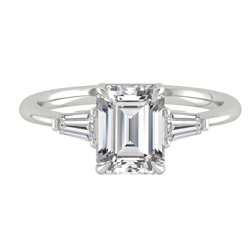 1.9 CT Emerald Moissanite Diamond Three Stones Engagement Ring