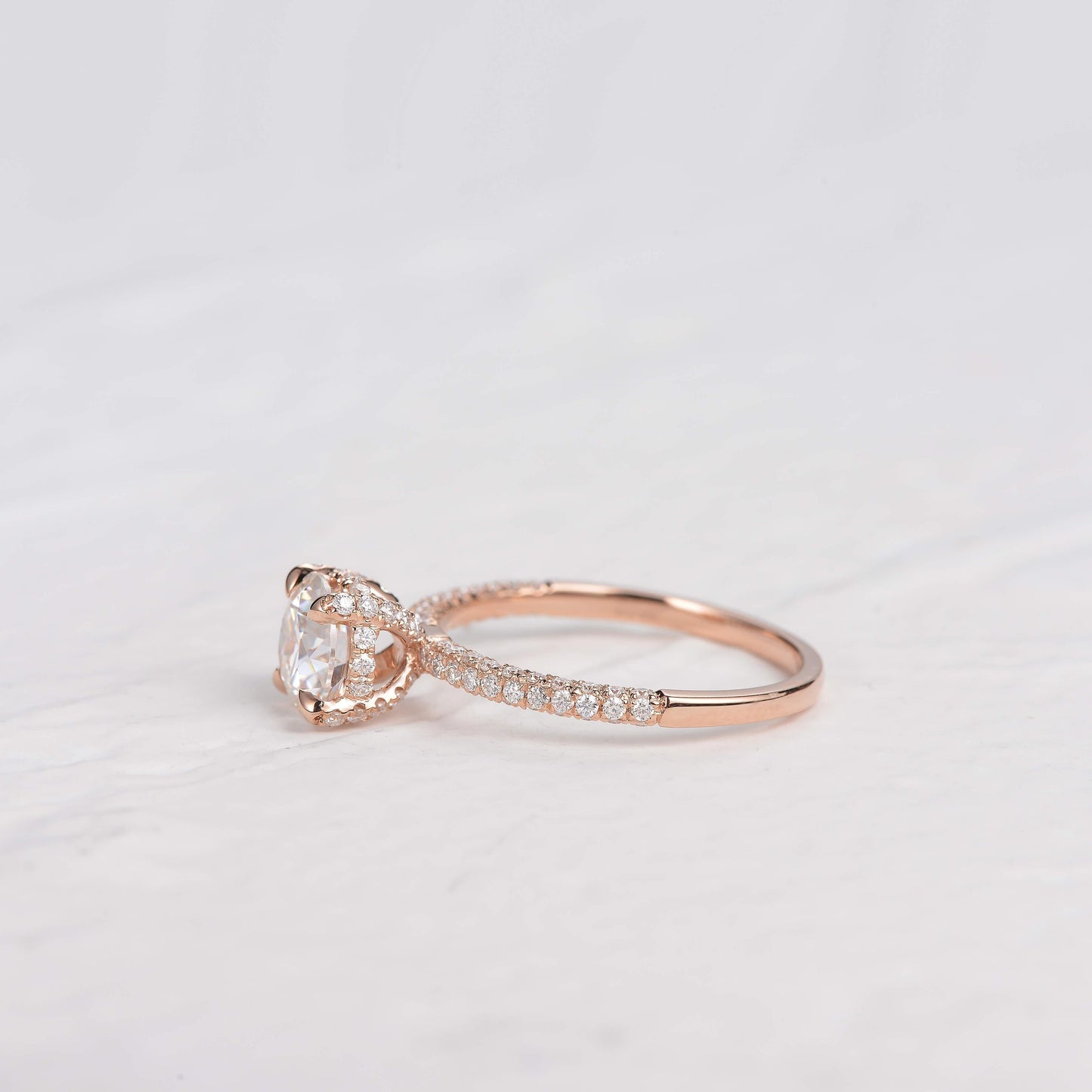 3.2 CT Round Moissanite Diamond Hidden Halo Engagement Ring