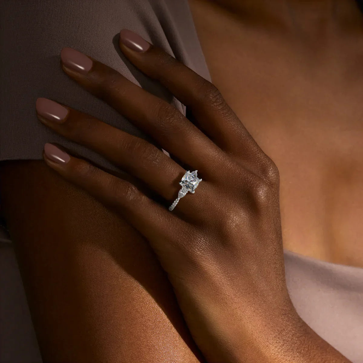 2.54 CT Cushion Moissanite Diamond Three Stones Engagement Ring