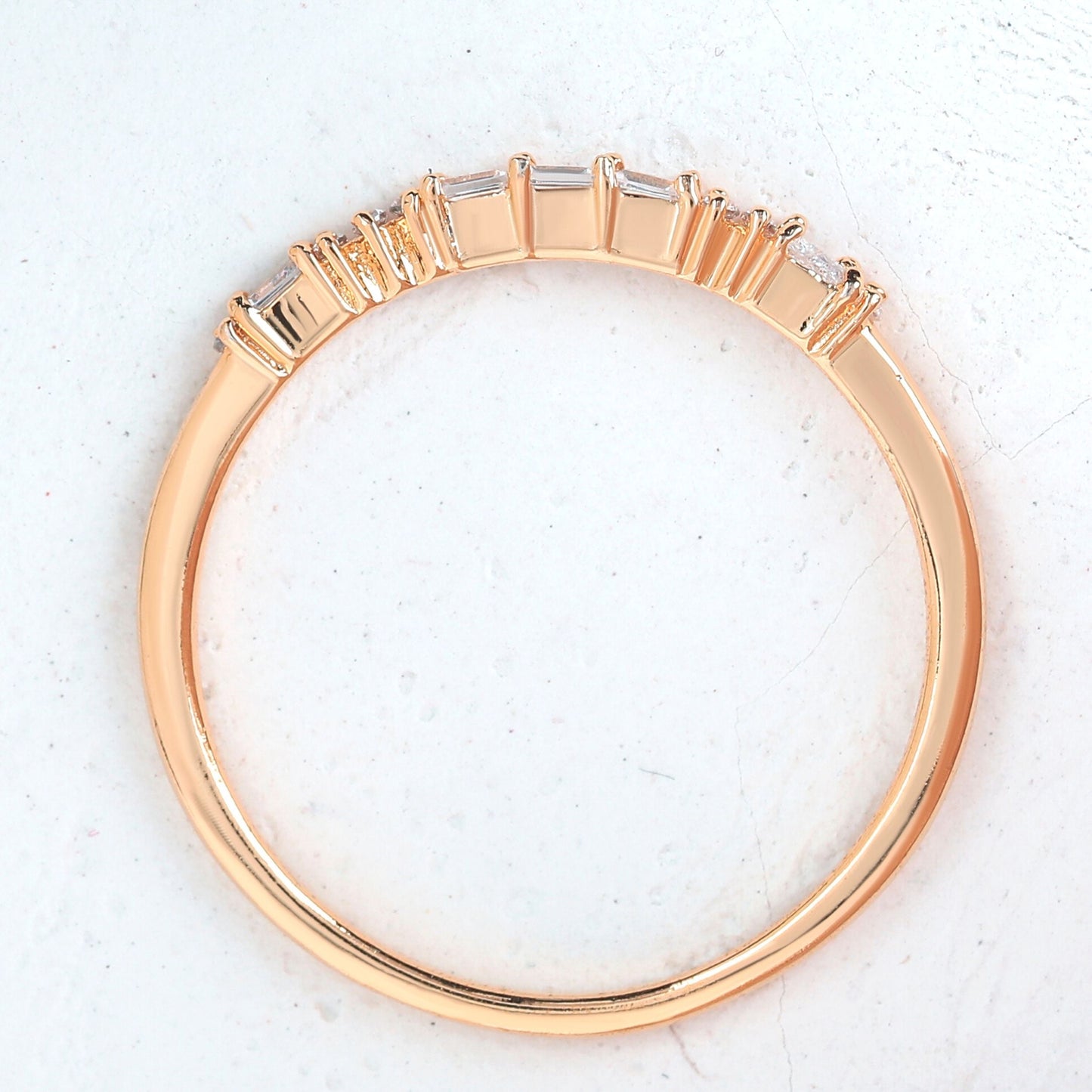 Round and Baguette Moissanite Diamond Wedding Band