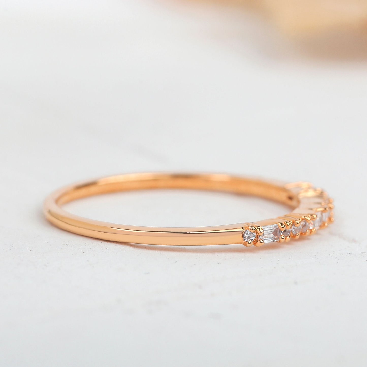 Round and Baguette Moissanite Diamond Wedding Band