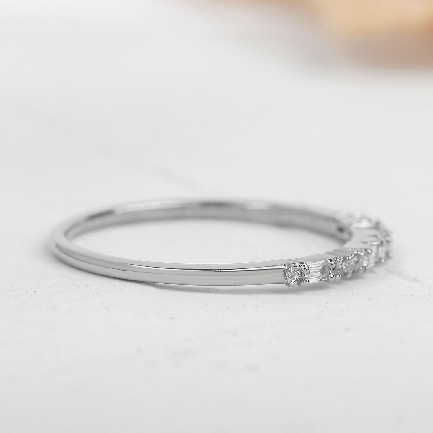 Round and Baguette Moissanite Diamond Wedding Band