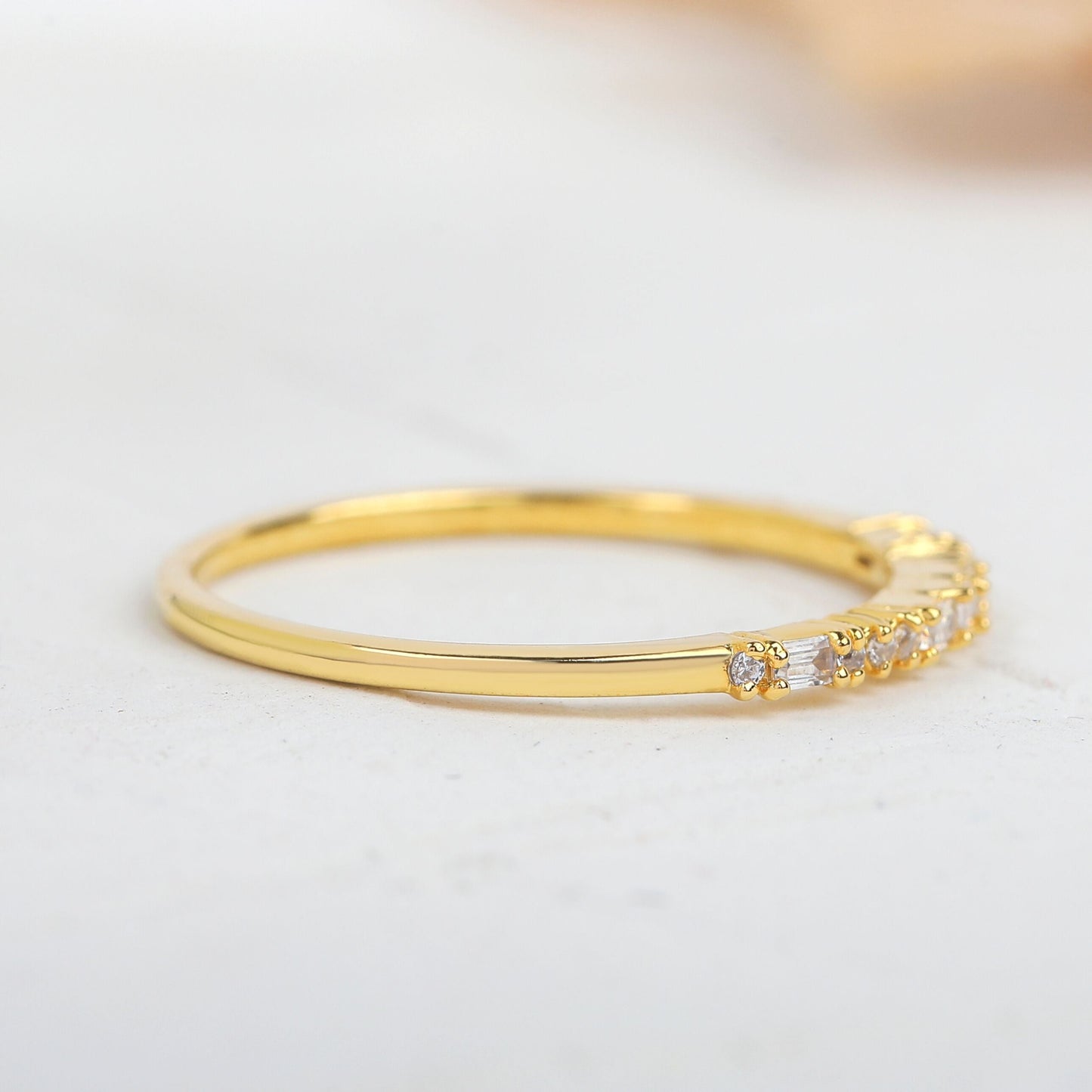 Round and Baguette Moissanite Diamond Wedding Band
