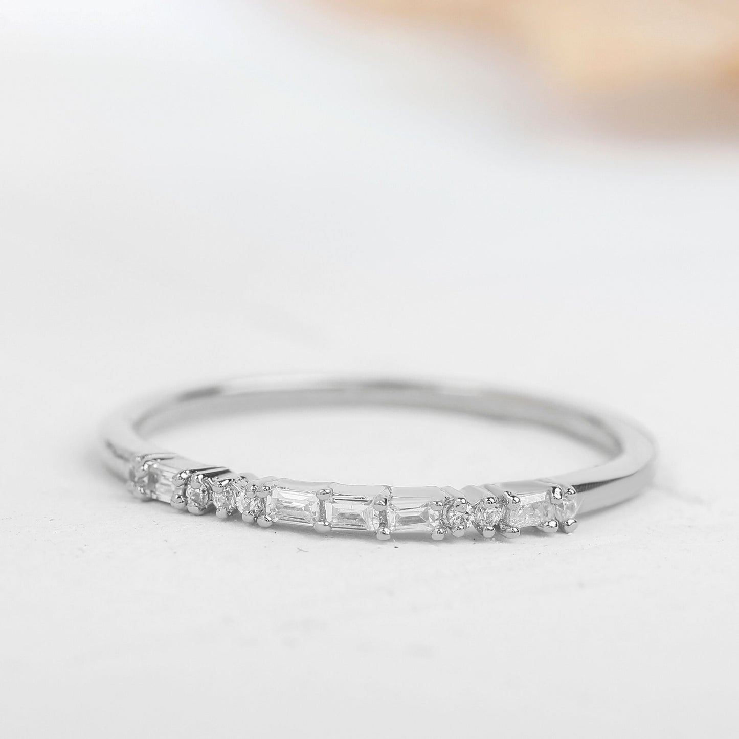 Round and Baguette Moissanite Diamond Wedding Band