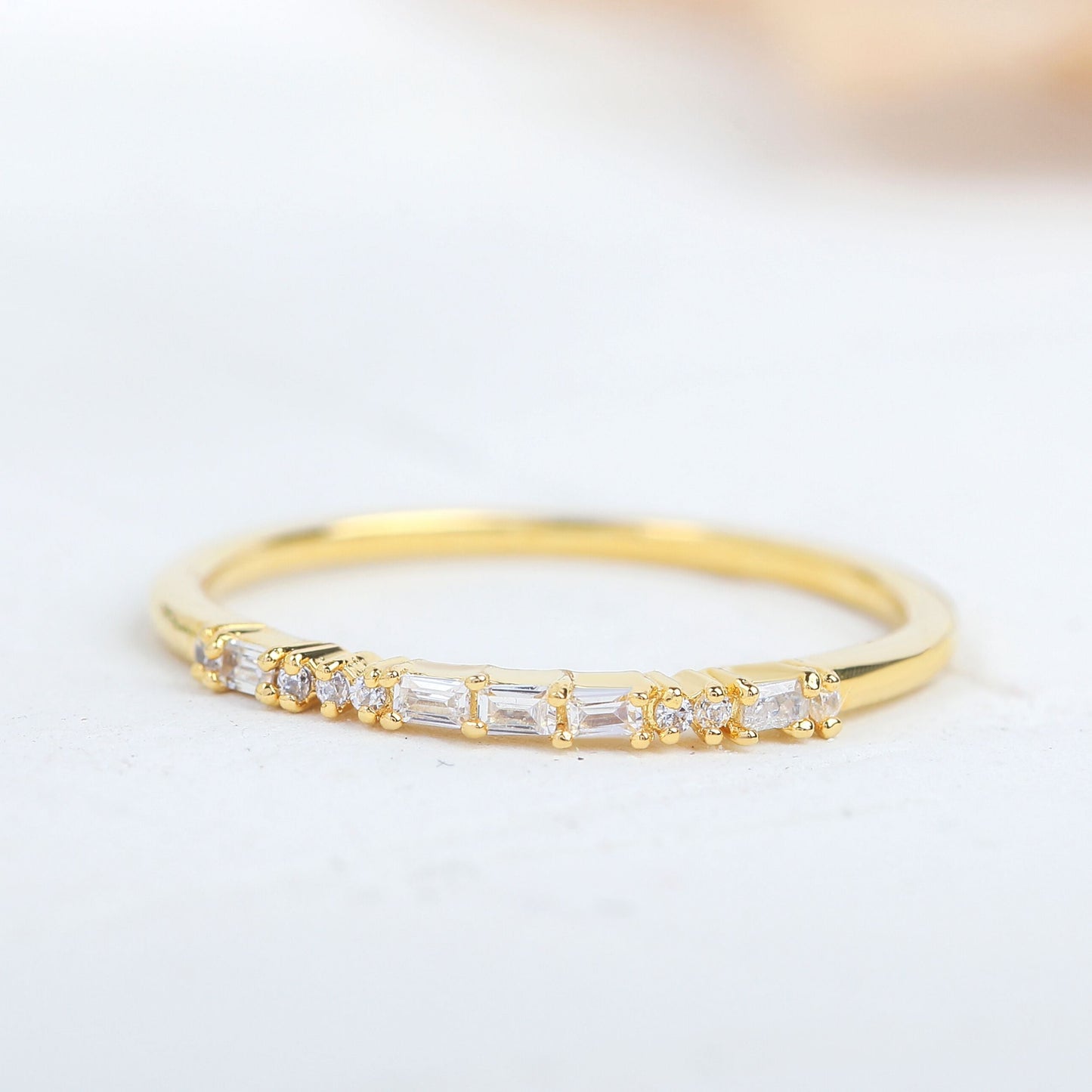 Round and Baguette Moissanite Diamond Wedding Band