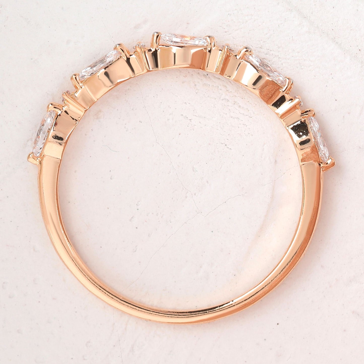 Round and Marquise Alternating Moissanite Wedding Band