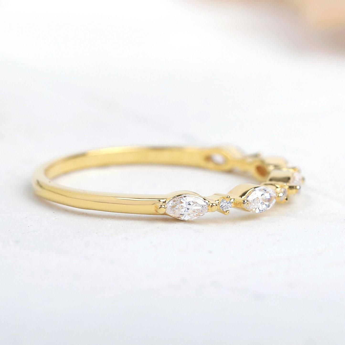 Round and Marquise Alternating Moissanite Wedding Band