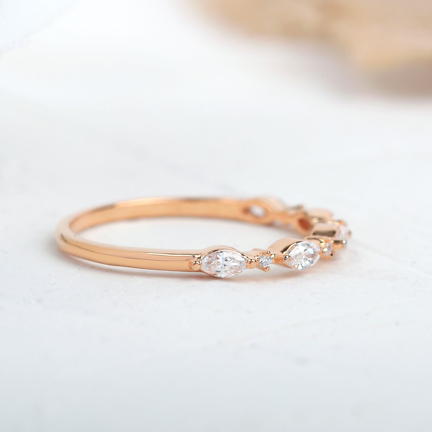 Round and Marquise Alternating Moissanite Wedding Band