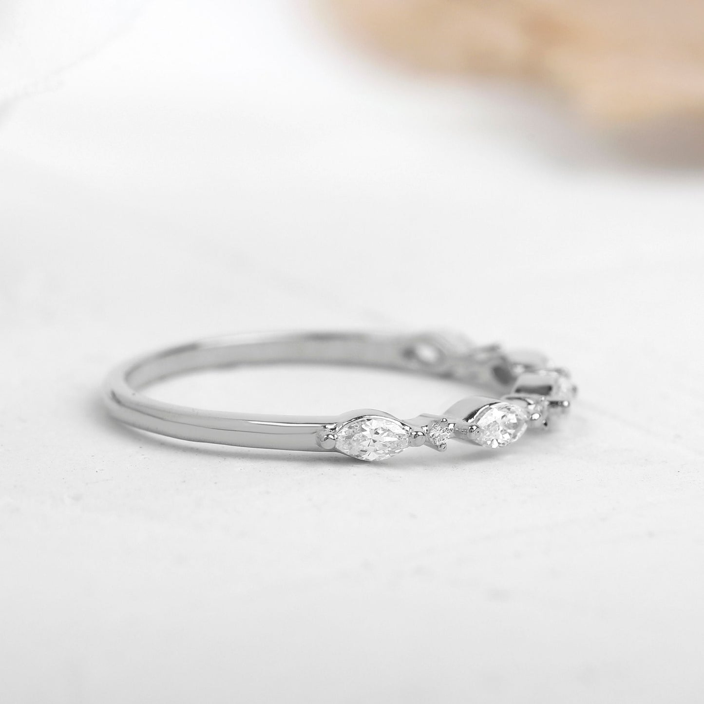 Round and Marquise Alternating Moissanite Wedding Band
