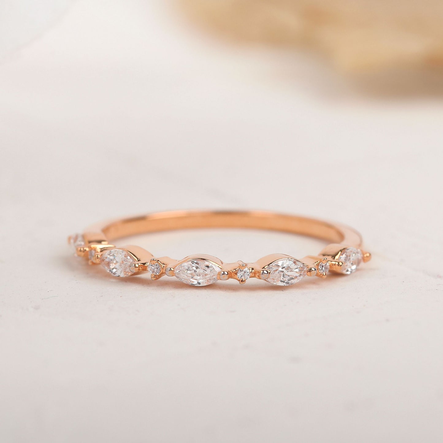 Round and Marquise Alternating Moissanite Wedding Band