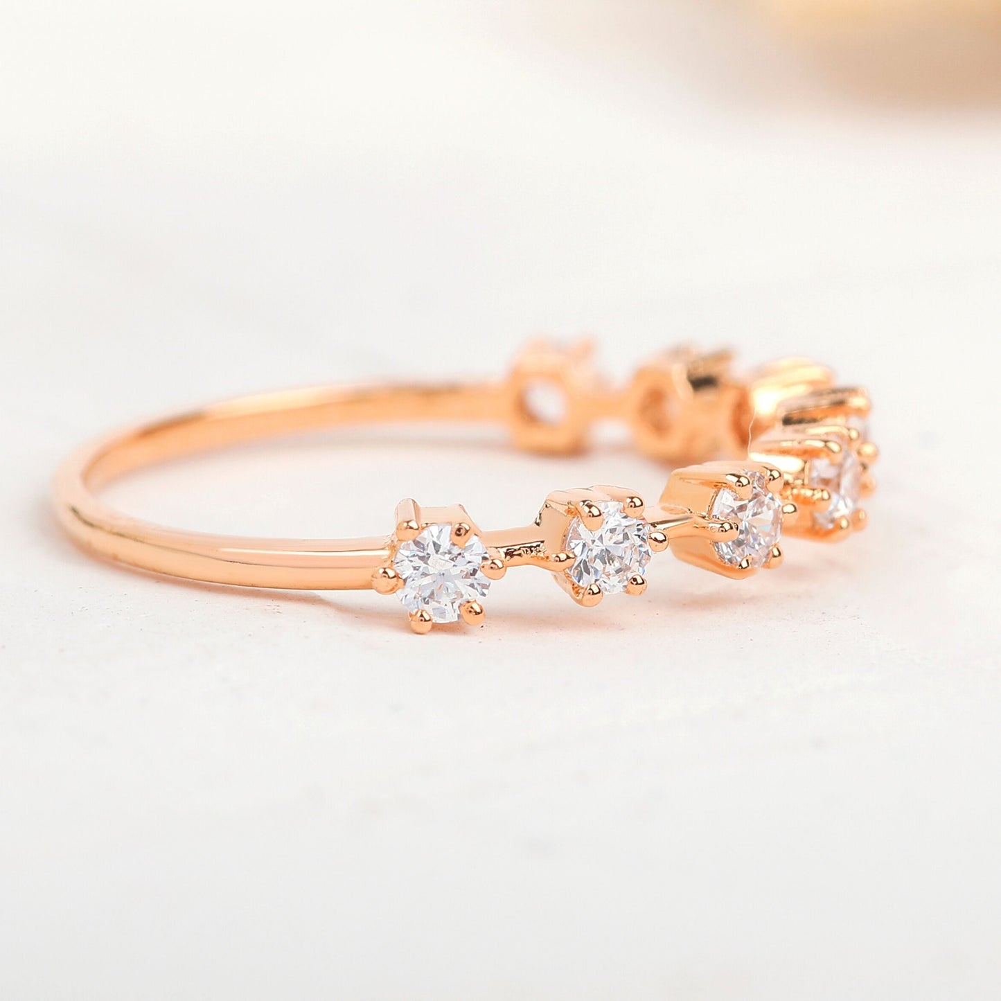 Round Moissanite Half Eternity Stackable Wedding Band