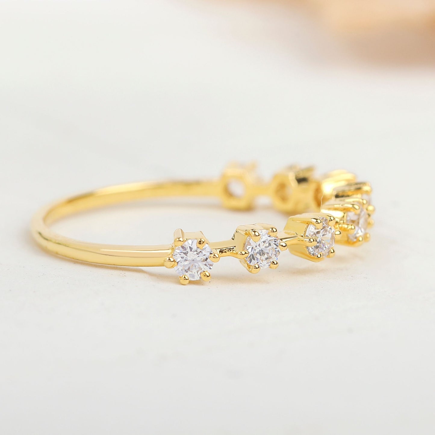 Round Moissanite Half Eternity Stackable Wedding Band