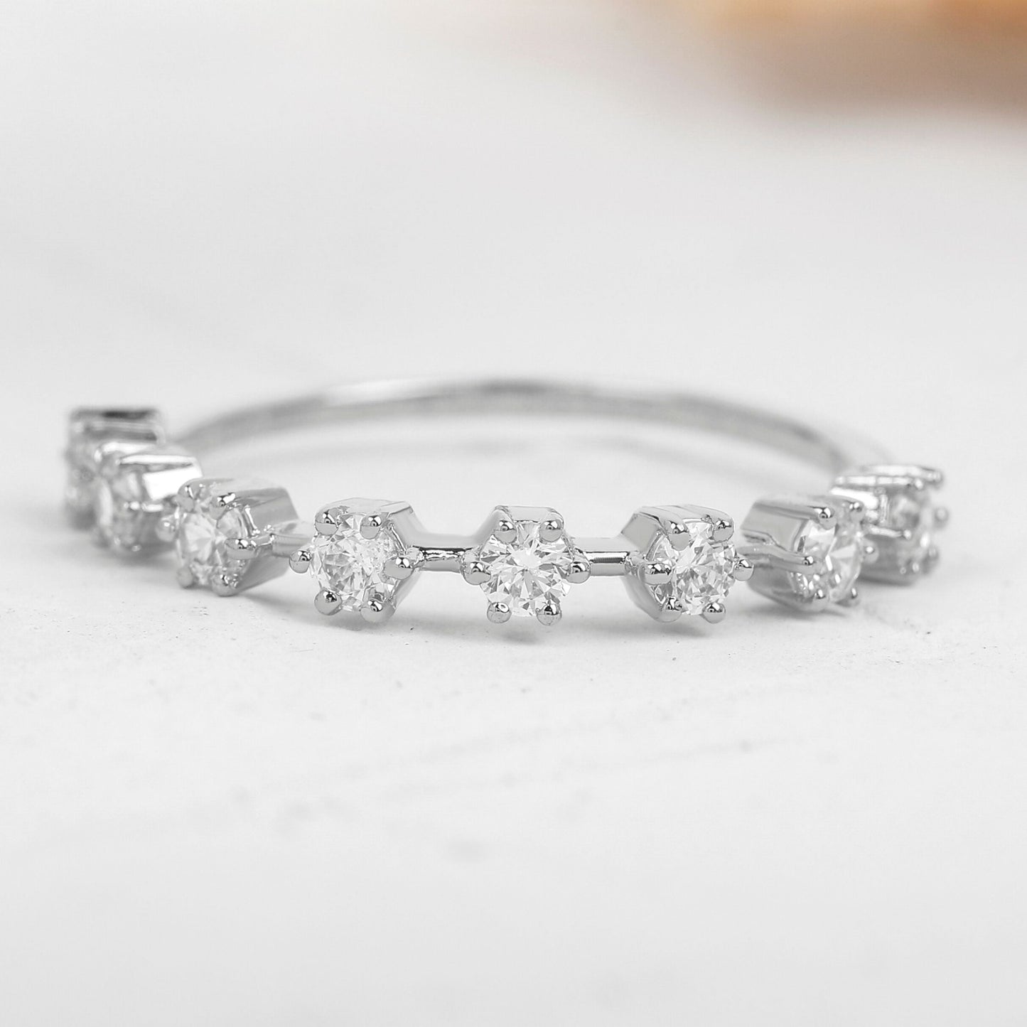 Round Moissanite Half Eternity Stackable Wedding Band