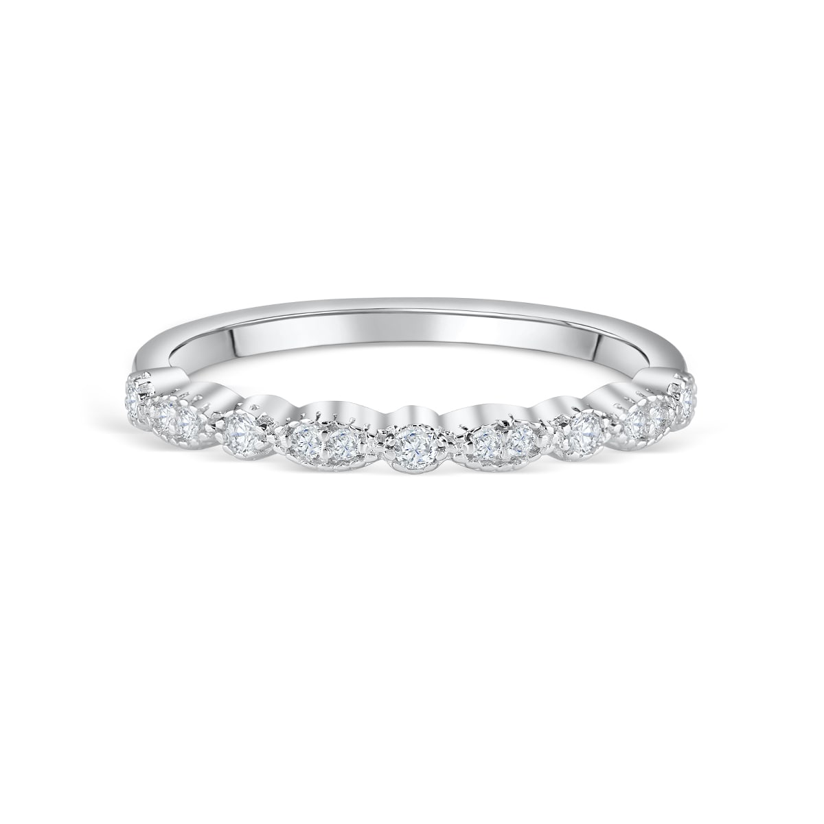 0.16 CT Round Moissanite Diamond Milgrain Wedding Band