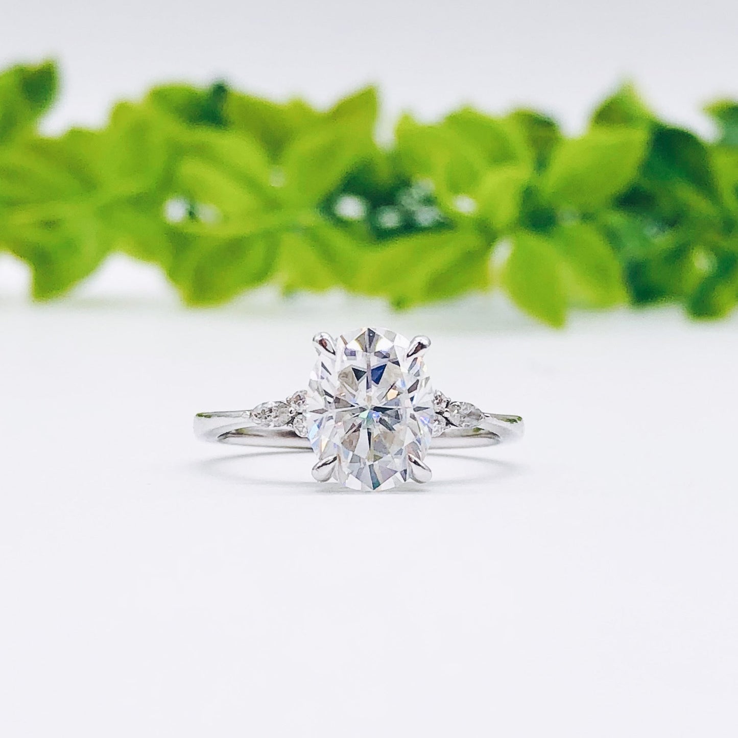 1.91 CT Oval Moissanite Diamond Cluster Engagement Ring