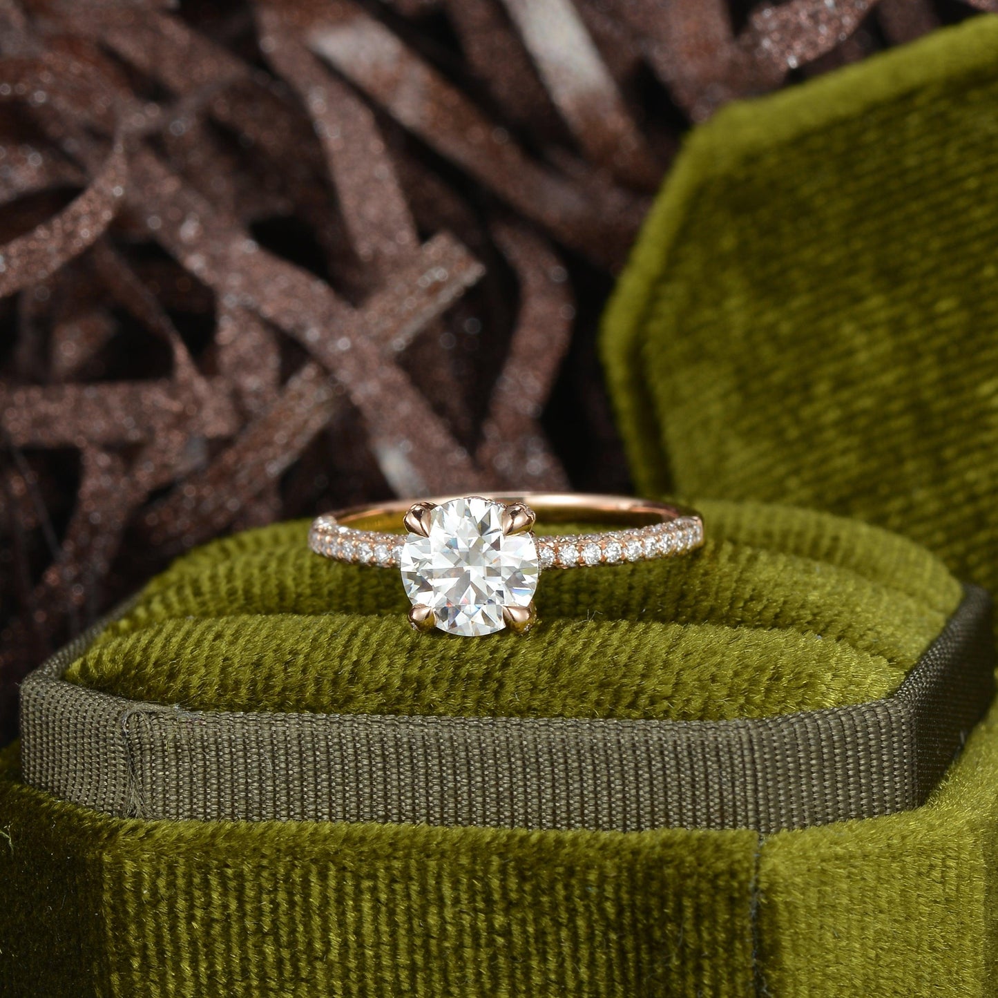 3.2 CT Round Moissanite Diamond Hidden Halo Engagement Ring