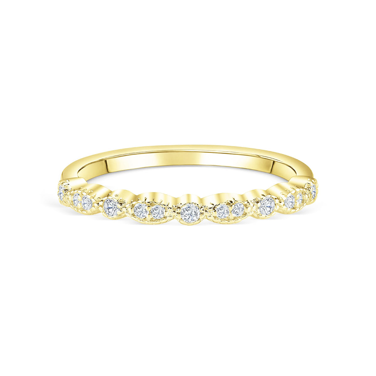 0.16 CT Round Moissanite Diamond Milgrain Wedding Band