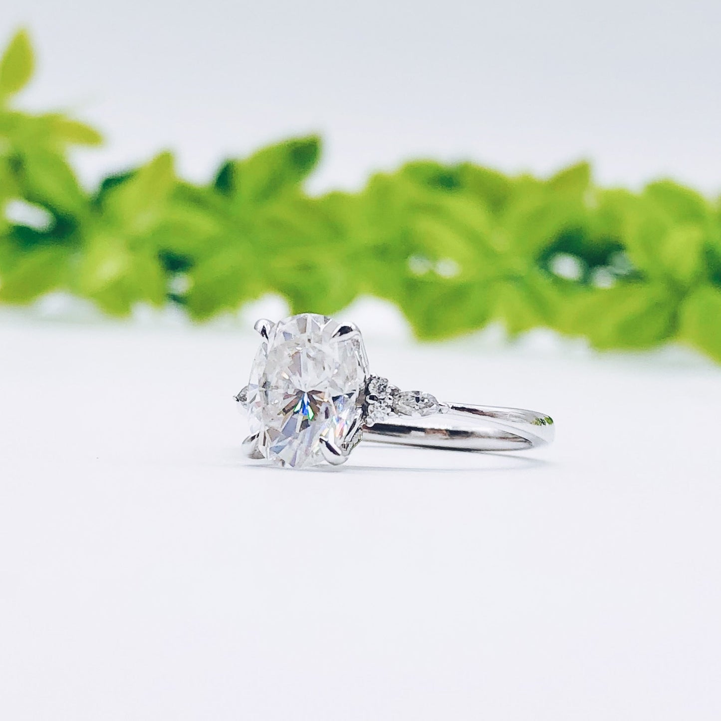 1.91 CT Oval Moissanite Diamond Cluster Engagement Ring