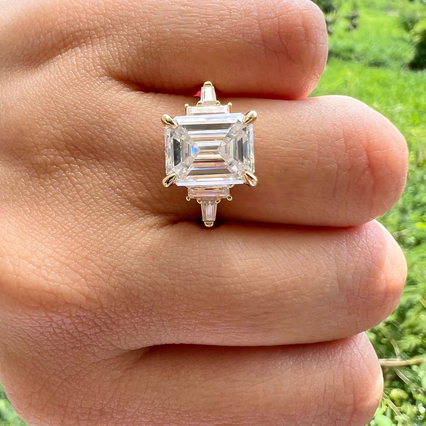 5.75 CT Emerald Moissanite Diamond Multi Stones Engagement Ring