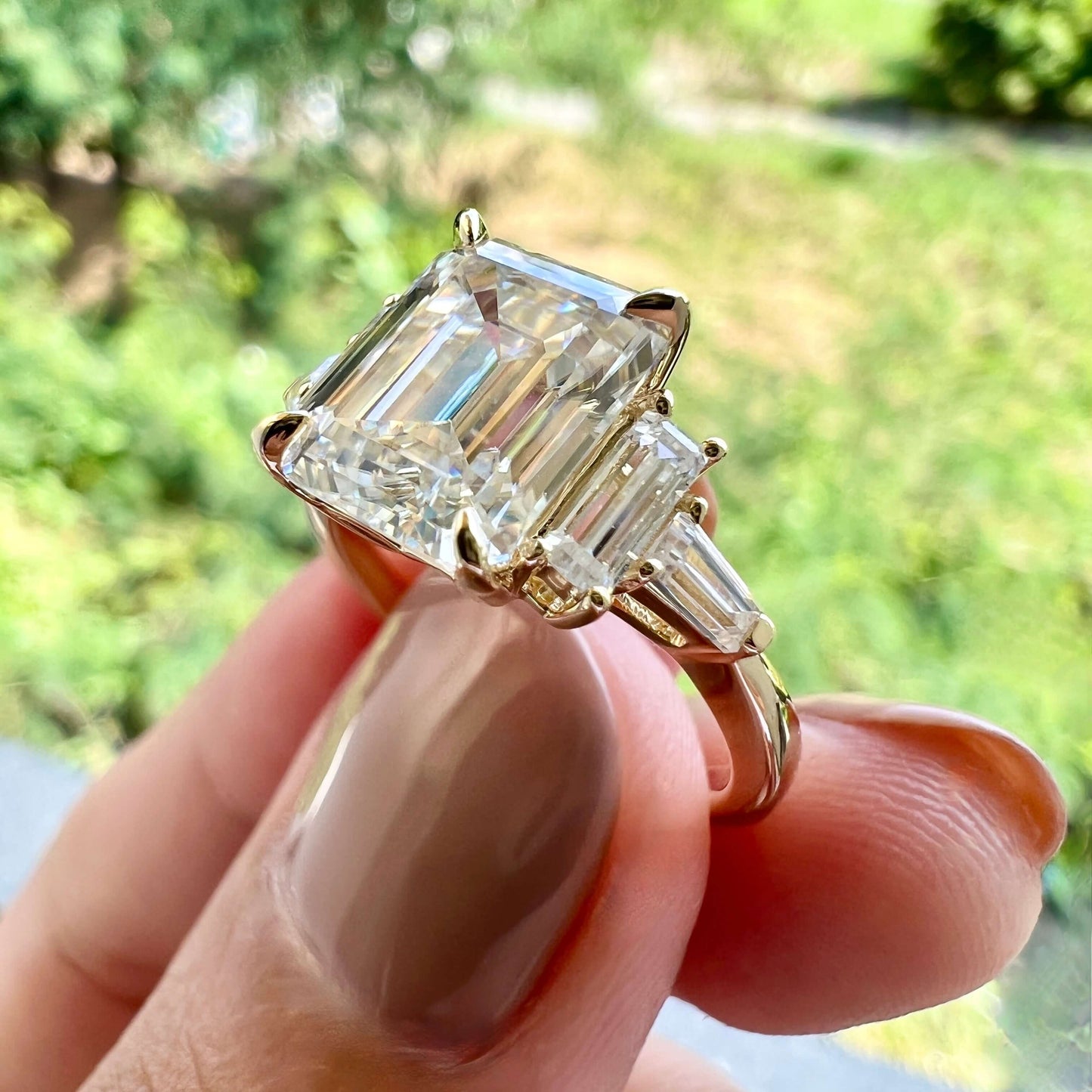 5.75 CT Emerald Moissanite Diamond Multi Stones Engagement Ring