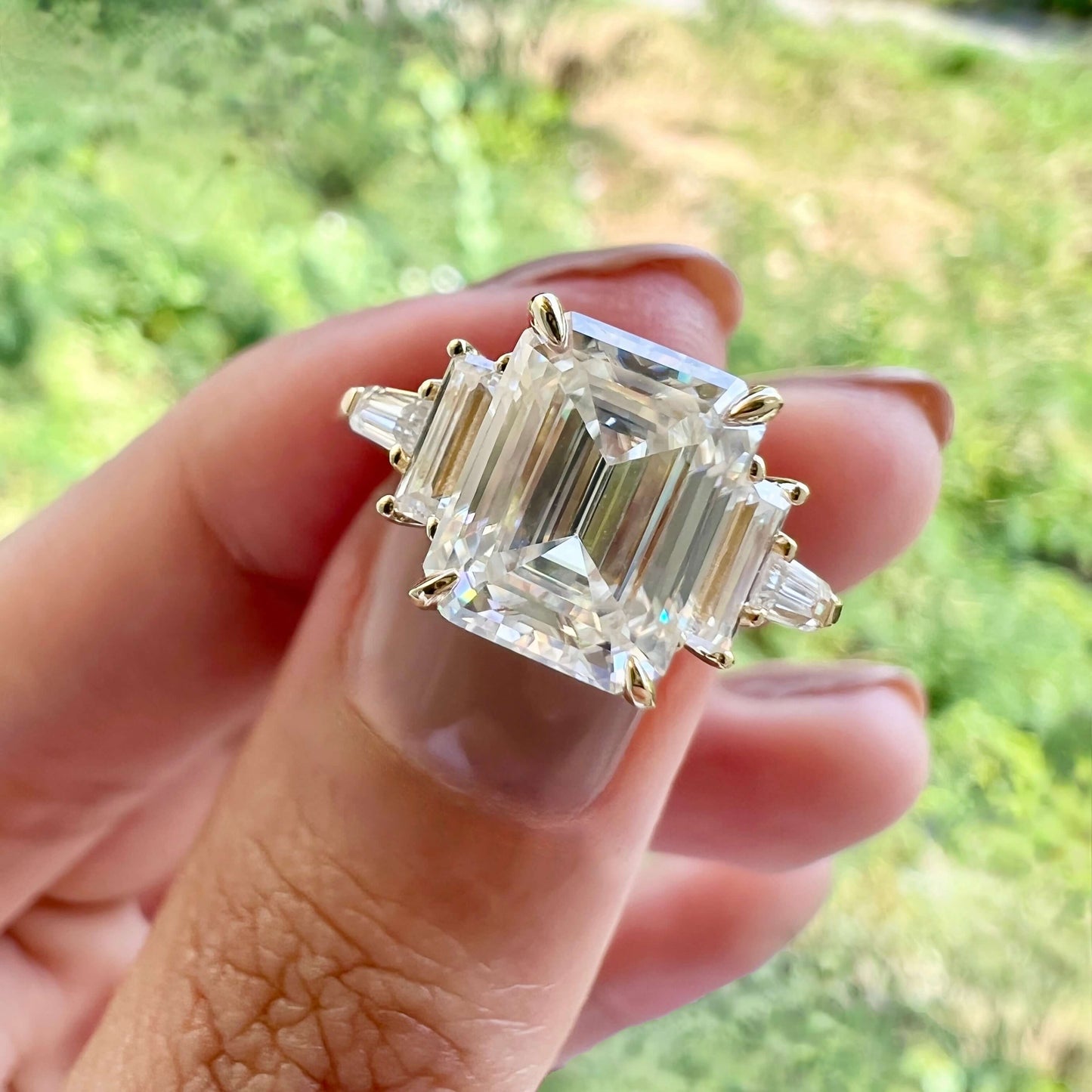 5.75 CT Emerald Moissanite Diamond Multi Stones Engagement Ring