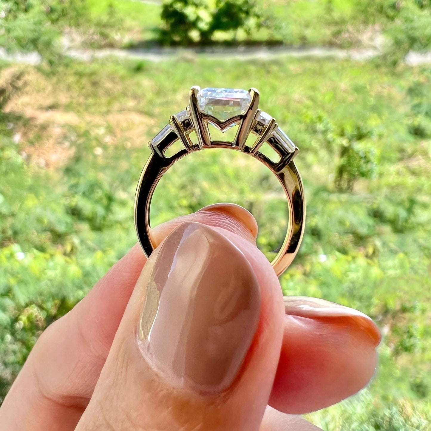 5.75 CT Emerald Moissanite Diamond Multi Stones Engagement Ring