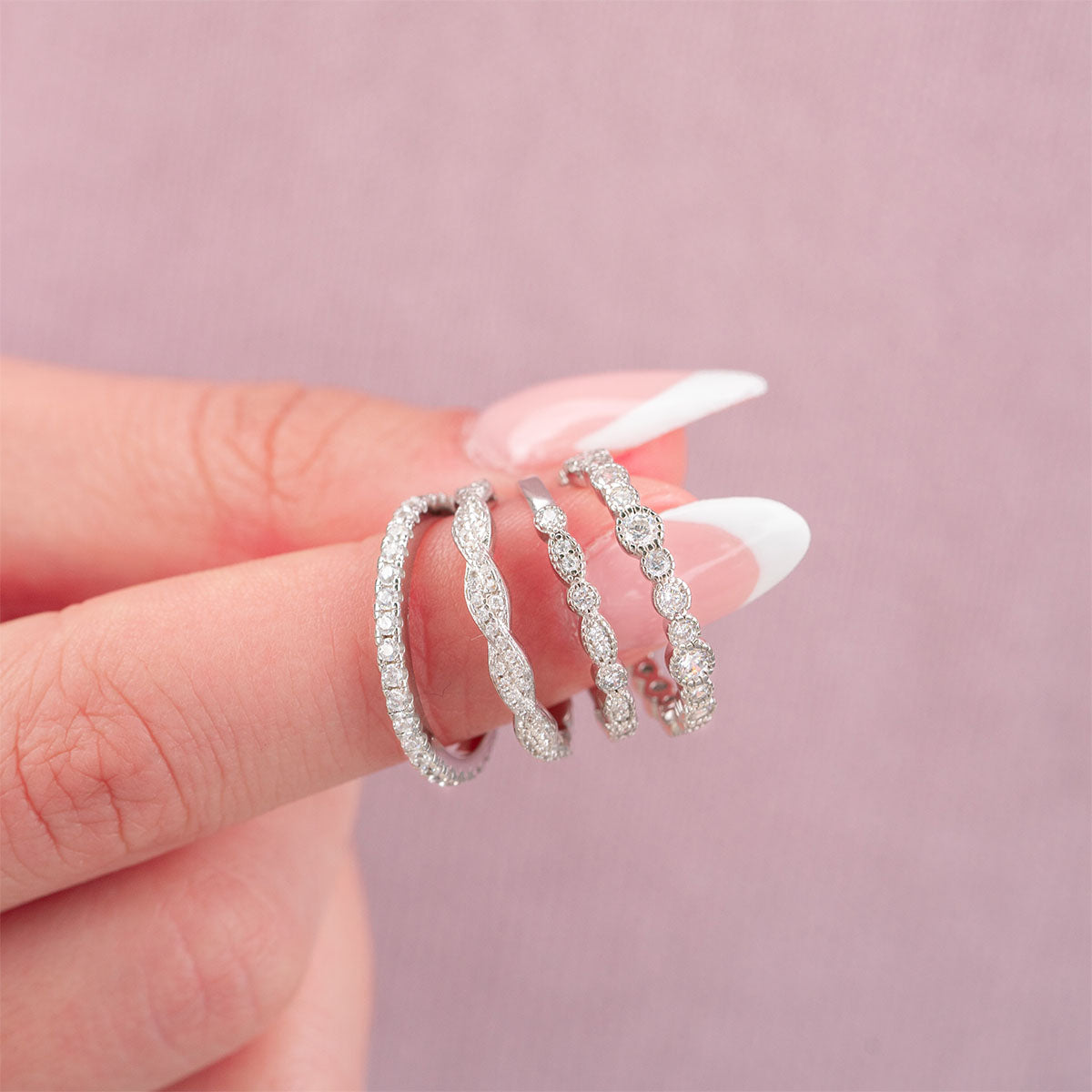 0.16 CT Round Moissanite Diamond Milgrain Wedding Band