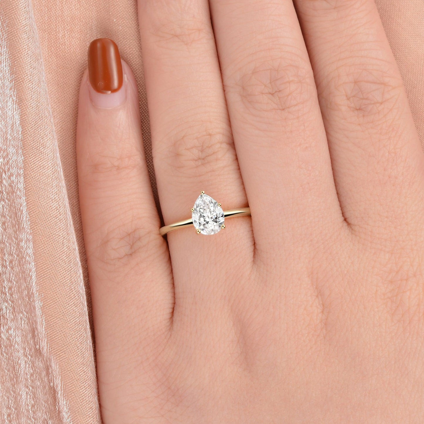 1.25 CT Pear Moissanite Diamond Solitaire Engagement Ring