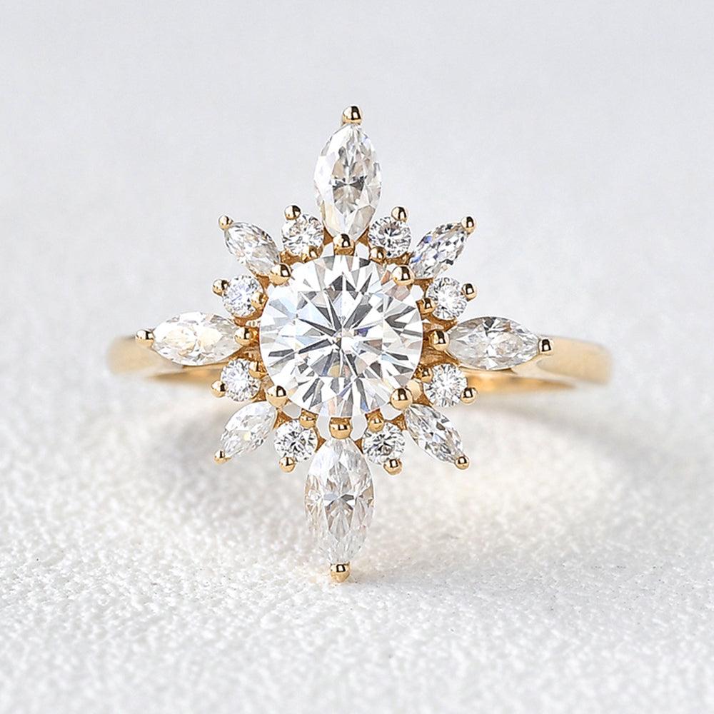 0.7 CT Round Moissanite Diamond Cluster Halo Engagement Ring